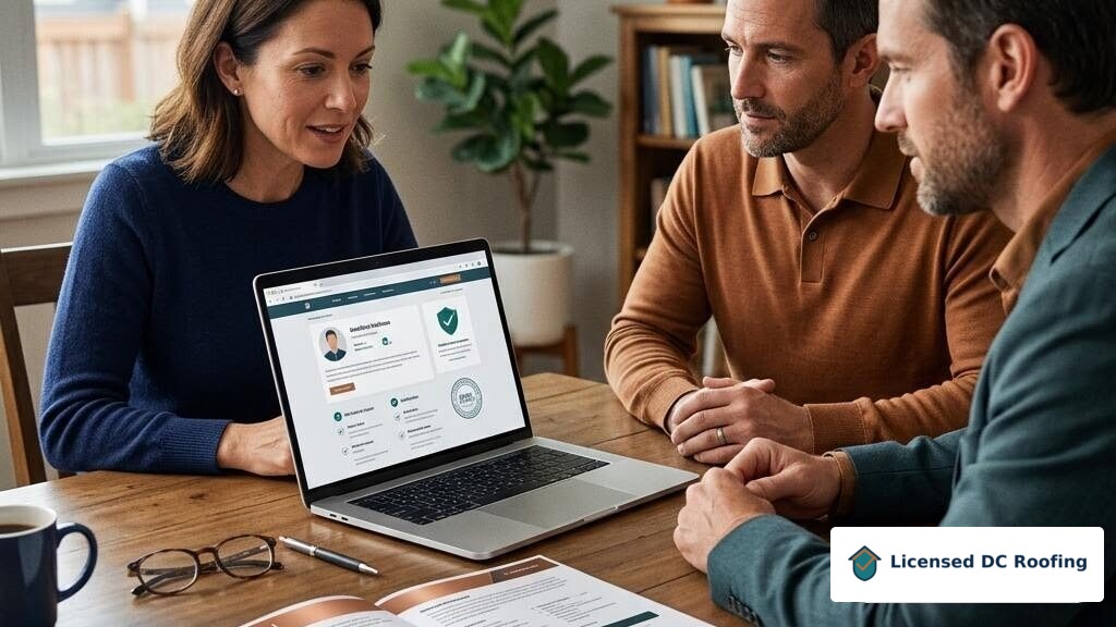 Homeowner verifying roofing contractor credentials