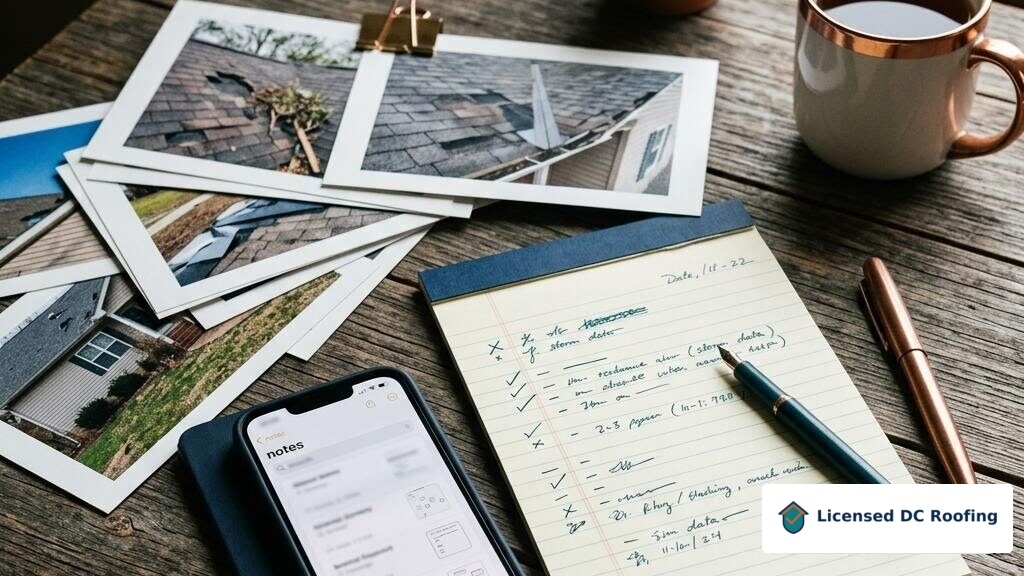 Organized roof claim documentation and photographs