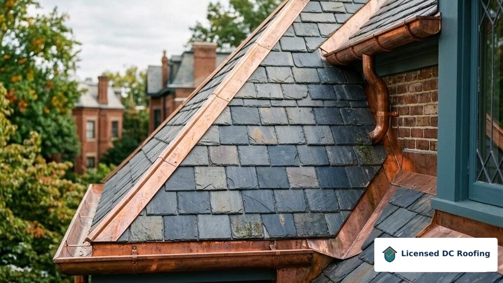 Slate and copper details on a historic Washington DC roof