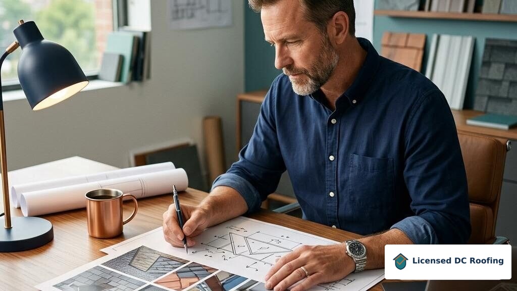 Roofing professional reviewing a clear project plan