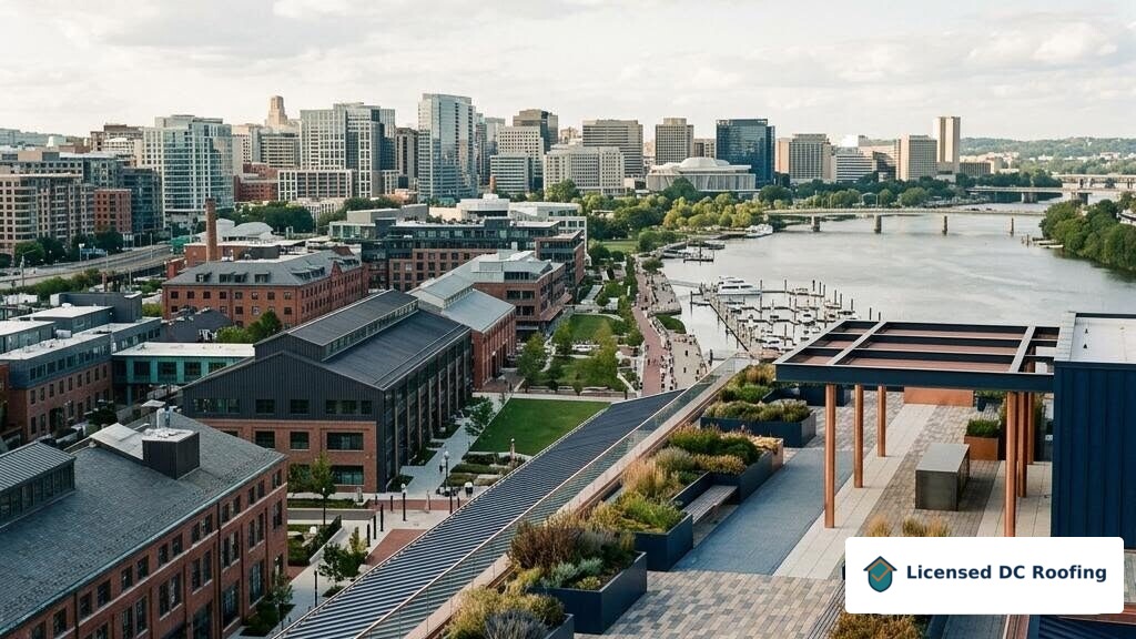 Navy Yard rooftops and modern Washington DC skyline